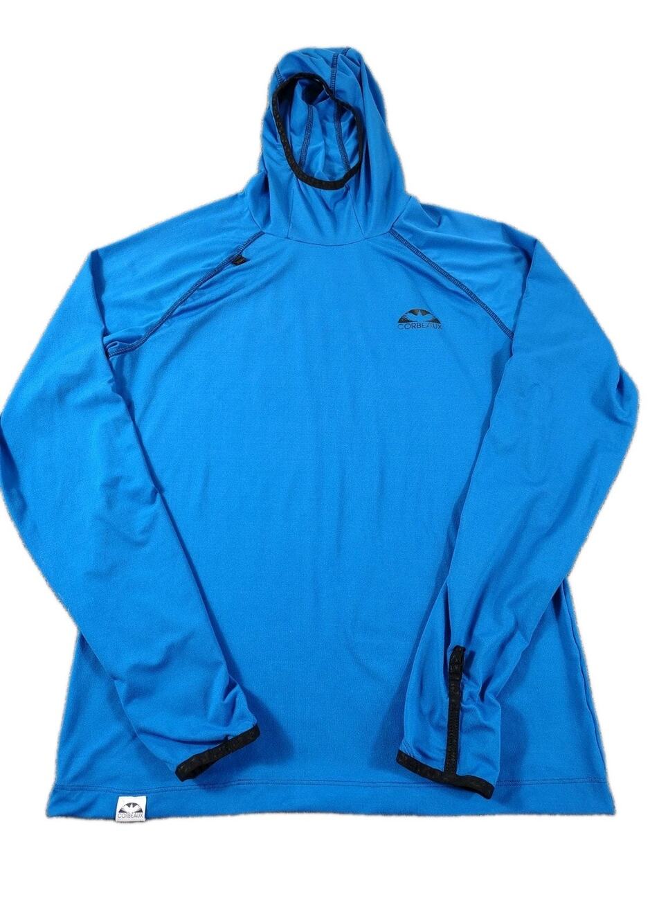 Corbeaux Hoodie Shirt Men's M Blue Lightweight Baselayer Outdoor Made In USA EUC